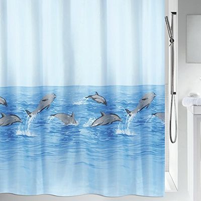 Spirella 10.02941 Nemo Acqua - Cortina de Ducha de Tela (180 x 200 cm, poliéster), Color Azul con diseño de Delfines