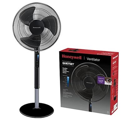 Honeywell Advanced QuietSet ventilador de pé oscilante, 5 configurações de velocidade, função de temporizador, oscilação de 70°, altura regulável, controlo remoto, fácil de usar, HSF600B