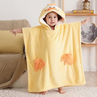 Bebamour Baby Handdoeken met capuchon Draagbare Handdoek met capuchon voor jongens meisjes Absorberende Handdoek met capuchon voor peuters,25"x 25",0-6 Year Old,Plush Duck