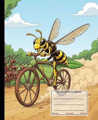 Composition Notebook: Buzzing Through Ideas | Wide Ruled 100 Pages | Size 7.5x9.25 in | Bee on Wheels