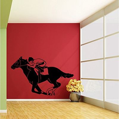 Tatoutex Stickers Cheval de Course - Blanc, L 130cm x H 78cm