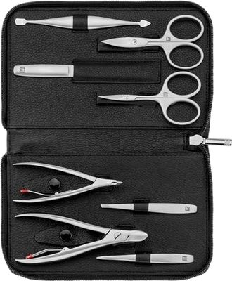 ZWILLING 8 Piece Manicure Set Complete Nail Care Pedicure Genuine Leather Zip Case Premium Black