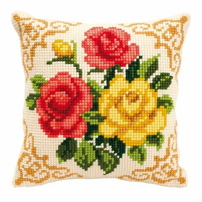 VERVACO Ponto cruz kit almofada decorativa flores artesanato adultos decoração bordar kit iniciantes completo DIY bordado criativo presente ca. 40 x 40 cm Cross Stitch Embroidery
