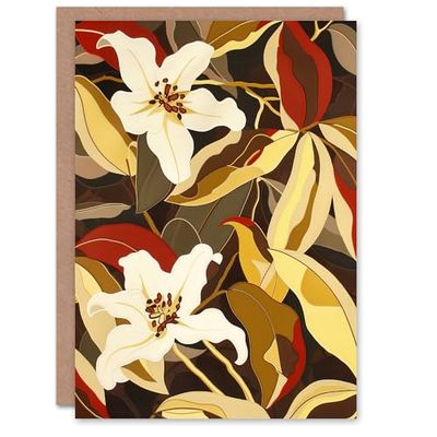 Artery8 Greeting Card White Lily Flower Autumn Dream Floral Fever Blank For Him Or Her Art Birthday Card