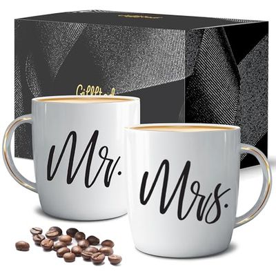 Gifffted Mr En Mrs Mokken, Uniek Huwelijksgeschenk Voor Het Paar, Geschenken Voor Verloving, Jubileum, Zijn En Haar, Bruid En Bruidegom, Valentines En Kerstcadeaus Voor Paren, Set Van 2 Koffiemokken