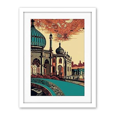 Artery8 Brighton City Royal Pavilion Ornate Illustration Artwork Framed Wall Art Print 18X24 Inch
