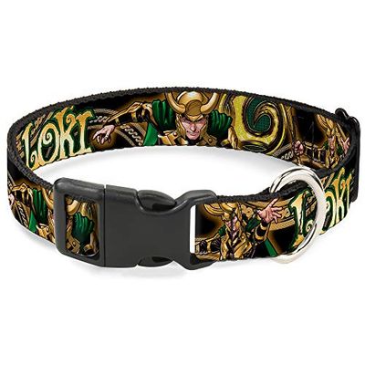Buckle-Down Collare con clip in plastica - LOKI Poses Nero/Oro/Verde