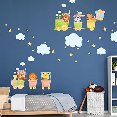 Adhesivo decorativo para pared, diseño de animales en el tren de la suerte, 120 x 180 cm