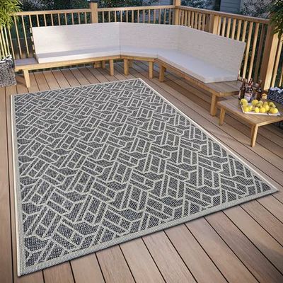 Hanse Home Eru Tapis d'intérieur et d'extérieur résistant aux intempéries, Motif Zigzag Moderne, imperméable, Robuste, tissé à Plat, pour Jardin, Balcon, terrasse, Salon, Gris Beige, 63 x 120 cm