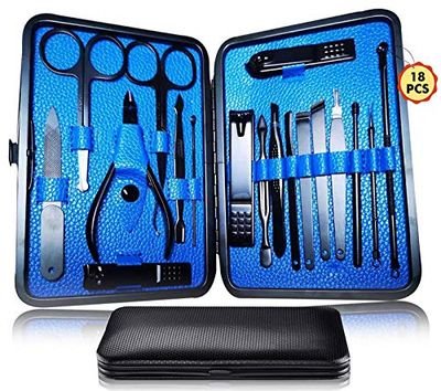Kit de manucure et pédicure 18 en 1 en acier inoxydable de haute précision - Ciseaux tranchants pour hommes et femmes - Ciseaux vibrissac avec étui portable et élégant