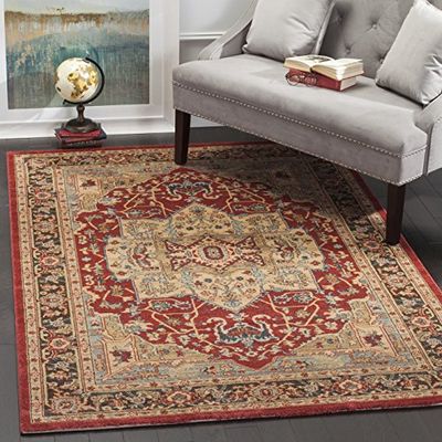 SAFAVIEH Tapis Traditionnel Pour Salon, Salle à manger, Chambre à coucher - Mahal Collection, Tapis à poil court, Naturel et marine, 155 X 231 cm