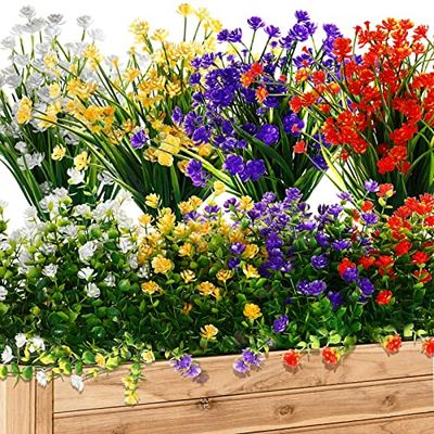 Lot de 24 fleurs artificielles d'extérieur - Fleurs de lavande artificielles - Pour extérieur, résistant aux UV - Marguerite pivoine - Décoration printanière pour jardin, porche, fenêtre, boîte ()