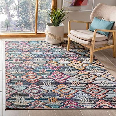 Safavieh Moderne Chic Tapis Rectangulaire d'intérieur, tressé, Collection Madison, MAD455, en Noir, Orange, 183 x 274 cm pour Salon, Chambre à Coucher ou Tout Espace intérieur