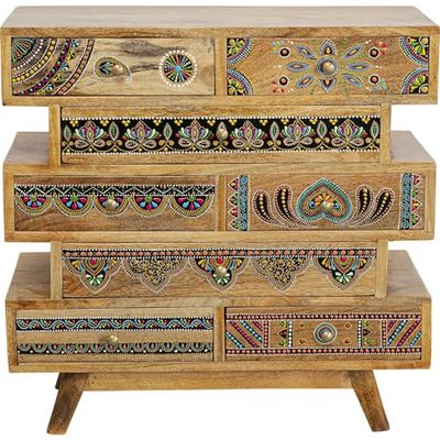 Kare Menorca Butterfly Commode Design avec 8 tiroirs en Bois Massif de Mangue Marron 65 x 65 x 30 cm (H x l x P)