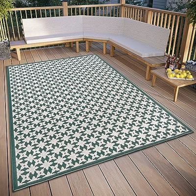 freundin Home Collection Antonia Tapijt voor binnen en buiten, plat weefsel, geometrisch patroon, weerbestendig, voor woonkamer, hal, balkon, terras en tuin, crèmegroen, 120 x 170 cm