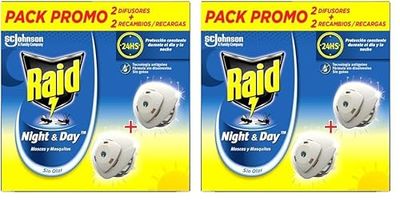 Raid Aparato electrico anti moscas y mosquitos, 2 Difusor y 2 Recambio, el ambalaje puede variar (Paquete de 2)