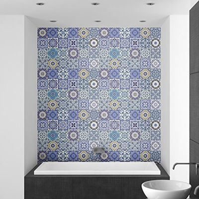 Ambiance Sticker Self-Adhesive Decorative Wall Decal Cement Tile for Bathroom and Kitchen Flamenco - Pack of 24 Stickers of 20 x 20 cm