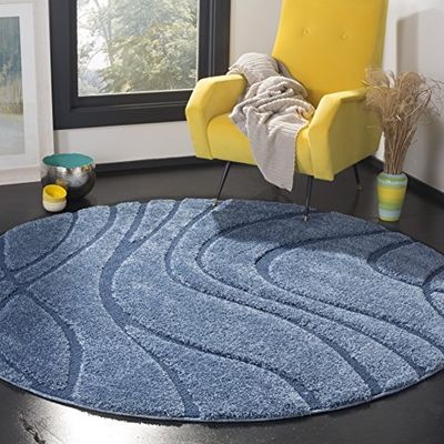 Safavieh Tapis Shag pour Salon, Salle à Manger, Chambre à Coucher - Florida Shag Collection, Tapis à Poil Long, Gris et Gris Clair, 122 x 122 cm
