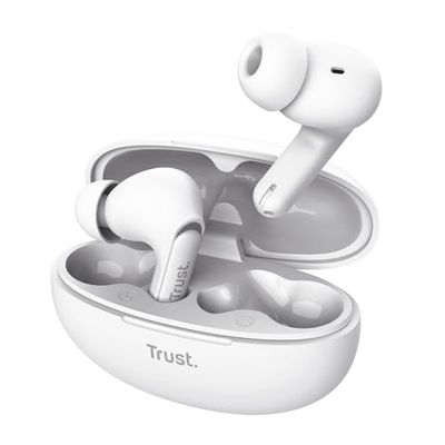 Trust Yavi Bluetooth Earbuds In Ear met Noise Cancelling Microfoons ENC, 23 Uur Speeltijd, 35% Gerecycled Plastic, Oordopjes Draadloos Buds Wireless Draadloze Oortjes Android iPhone - Wit