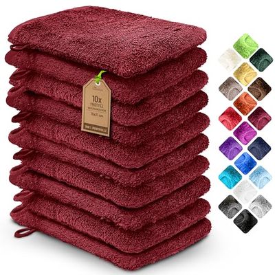NatureMark Pack of 10 Terry Cloth Wash Mitts 100% Cotton Bordeaux Red 15 x 21 cm