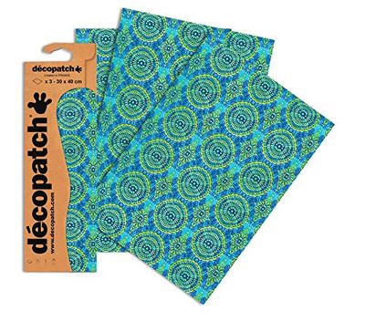 Decopatch C388O - 1 BUSTA da 3 fogli di carta stampata 30x40 cm, Kenja blu,verde
