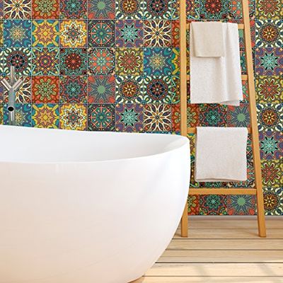 Ambiance Sticker Self-Adhesive Decorative Wall Decal Cement Tile for Bathroom and Kitchen La Plata - Pack of 9 Stickers of 10 x 10 cm