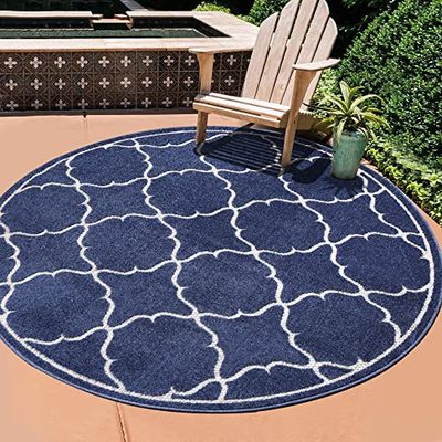 SANAT Tapis d'extérieur résistant aux intempéries - Tapis pour l'intérieur et l'extérieur - Tapis de balcon déperlant - Tapis pour terrasse, jardin, cuisine, salle de bain ou salon - Bleu, 120 cm - Rond
