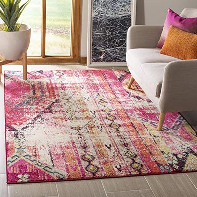 Safavieh Boho Chic Teppich für Wohnzimmer, Esszimmer, Schlafzimmer - Collection Monaco, Kurzer Flor, Magenta et Multicolore, 201 x 279 cm