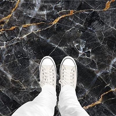 Adesivo per pavimenti in cemento Azulejos con laminato protettivo in plastica antiscivolo | Autoadesivi adesivi per pavimenti resistenti all'acqua nera MABRE - Piastrelle per pavimenti - 40x40cm