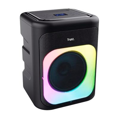 Trust Azura Cassa Bluetooth Portatile 100W per Feste, Altoparlante Bluetooth LED RGB Wireless Party Speaker Intemperie IPX4, Batteria Ricaricabile 11 Ore, 2 Ingressi per Microfono Karaoke - Nero