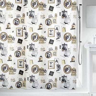 Spirella colección Pose, Cortina de Ducha Textil 180 x 200, 100% Polyester, Multicolor, Tela, Negro/Dorado, x cm