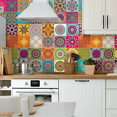 Ambiance-Live Karo-Cement väggtatuering – AZULEJOS – 15 x 15 cm – 60 stycken
