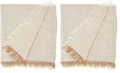 Martina Home Foulard Polyvalent Spiga, 80% Coton, 20% Polyester, Brut/Beige 260L x 180W (Lot de 2)