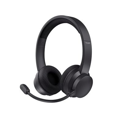 Trust Roha II Cuffie Wireless Bluetooth con Microfono ENC Antirumore, 85% di Plastica Riciclata, On Ear Auricolari Bluetooth Ricaricabile per Lavoro Casa e Ufficio Teams Zoom, Nero