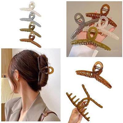4 JELLY Hair CLAW CLIPS -Jelly HAIR TIES, Ponytail HAIR BOBBLES, Hair BANDS, Large CLAW CLIPS (4 GIANT 13cm)