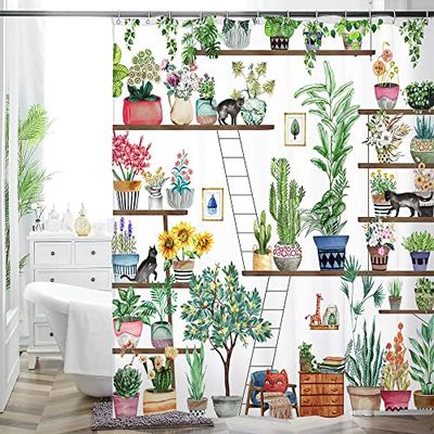 HMS Happy Memories Tenda da bagno in tessuto misto poliestere spesso, resistente, colorata, bohémien, stampa floreale, bella tenda da doccia luminosa per decorazione del bagno, 182,9 x 182,9 cm