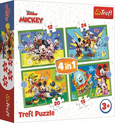 Trefl 4en1, 4, 12 a 24 Elementos Personajes Disney, Mickey Mouse y Amigos, Diferente Grado de Dificultad, para Niños a Partir de 3 años Puzzle, Color (34616)