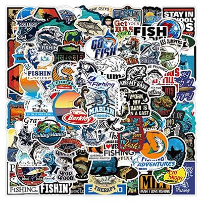 Lot de 100 autocollants de pêche, autocollants Go Fishing Club, en vinyle, imperméables, autocollants de pêche, en plein air, autocollants d'aventure