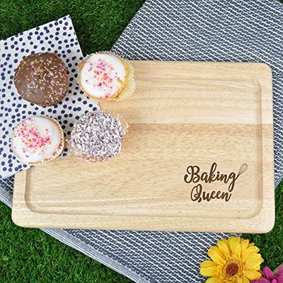 eBuyGB Queen Cake Stand, Serving, Wooden Rectangle Chopping/Cutting Board, Fun Baking Gift, Cooking, Kitchen, Wood