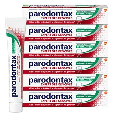 Parodontax Dentifricio Cura Freschezza, Aiuta a fermare e prevenire il sanguinamento delle gengive, gusto migliorato, confezione da 6 x 75 ml