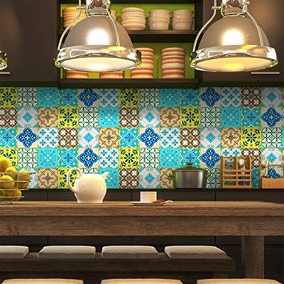 Stickers adhésifs carrelages | Sticker Autocollant Carreaux de Ciment - Mosaïque carrelage Mural Salle de Bain et Cuisine | Carreaux de Ciment adhésif Mural - azulejos 15 x 15 cm - 9 pièces