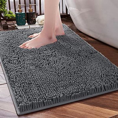 SONORO KATE Tapis de Salle de Bain antidérapant, Doux et Confortable, à Poils Longs et durables, en Chenille épaisse, Plus Facile à sécher, pour Baignoire, Douche à Effet Pluie et sous l'évier (Gris