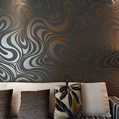 HANMERO Moderne Minimalistische Abstracte Curves Glitter Niet-geweven 3D Behang voor Slaapkamer Woonkamer TV Achtergrond Bruin