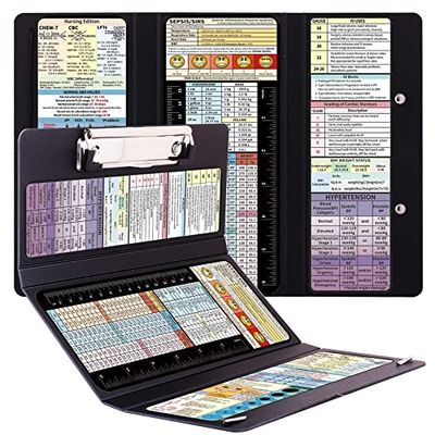 Dixver Verpleegkundig klembord, set van 2 stuks, medische editie, met medische vermeldingen, accessoire voor verpleegkundigen, voor werk, 3-laags, opvouwbaar, kunststof, zwart