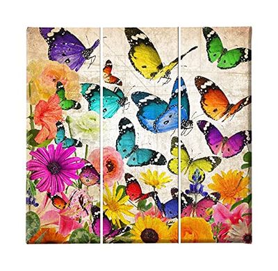 Homemania Tableau Butterfly - 3 Pièces - Animaux - du Salon, de la Chambre - Multicouleur en Polyester, Bois, 69 X 3 X 50cm - HM203PKNV-158