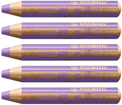 STABILO woody 3-in-1 - Multi-Talented Pencil - Pack of 5 - Pastel Lilac
