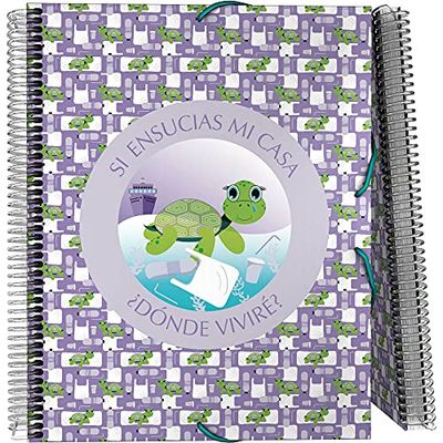 Grafoplás 39822428 Cartellina A4 con Spirale, Collezione Wise Planet, Tartaruga, Copertine Polipropilene Rigido, Chiusura Elastiche, 30 Buste Trasparenti, Include Busta con Chiusura Tessile