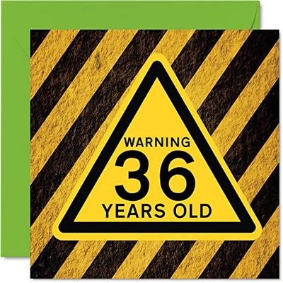 Divertidas tarjetas de cumpleaños 36 para hombres y mujeres, advertencia, tarjeta de feliz cumpleaños para papá, mamá, hijo, hija, hermano, hermana, tío, tía, primo, 145 mm x 145 mm, tarjetas de