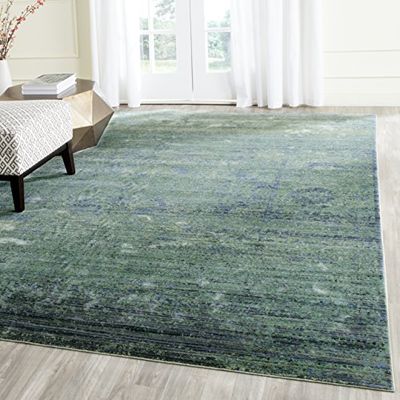 SAFAVIEH Tapis de Sol Vieilli pour Salon, Salle à manger, Chambre à coucher - Mystique Collection, Tapis à poil court, Vert et Multi, 91 X 152 cm