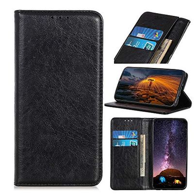 Carcasa de telefono Estuche de Cuero con Tapa Horizontal con Textura de Caballo Loco Retro magnético for Galaxy A60, con Soporte y Ranuras for Tarjetas y Billetera (Negro) (Color : Negro)